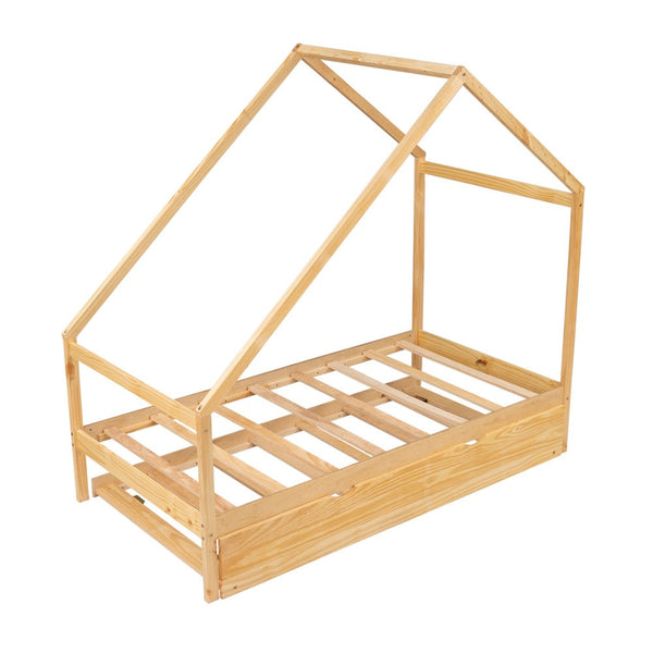 Homeroots Natural Wood Twin With Trundle  Manufactured Wood 473784