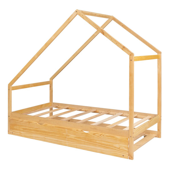 Homeroots Natural Wood Twin With Trundle  Manufactured Wood 473784