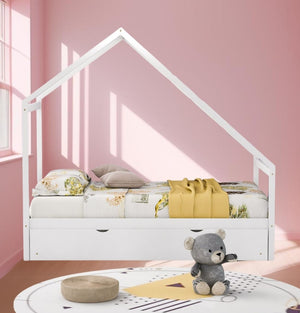 Homeroots White Wood Twin With Trundle  Manufactured Wood 473785