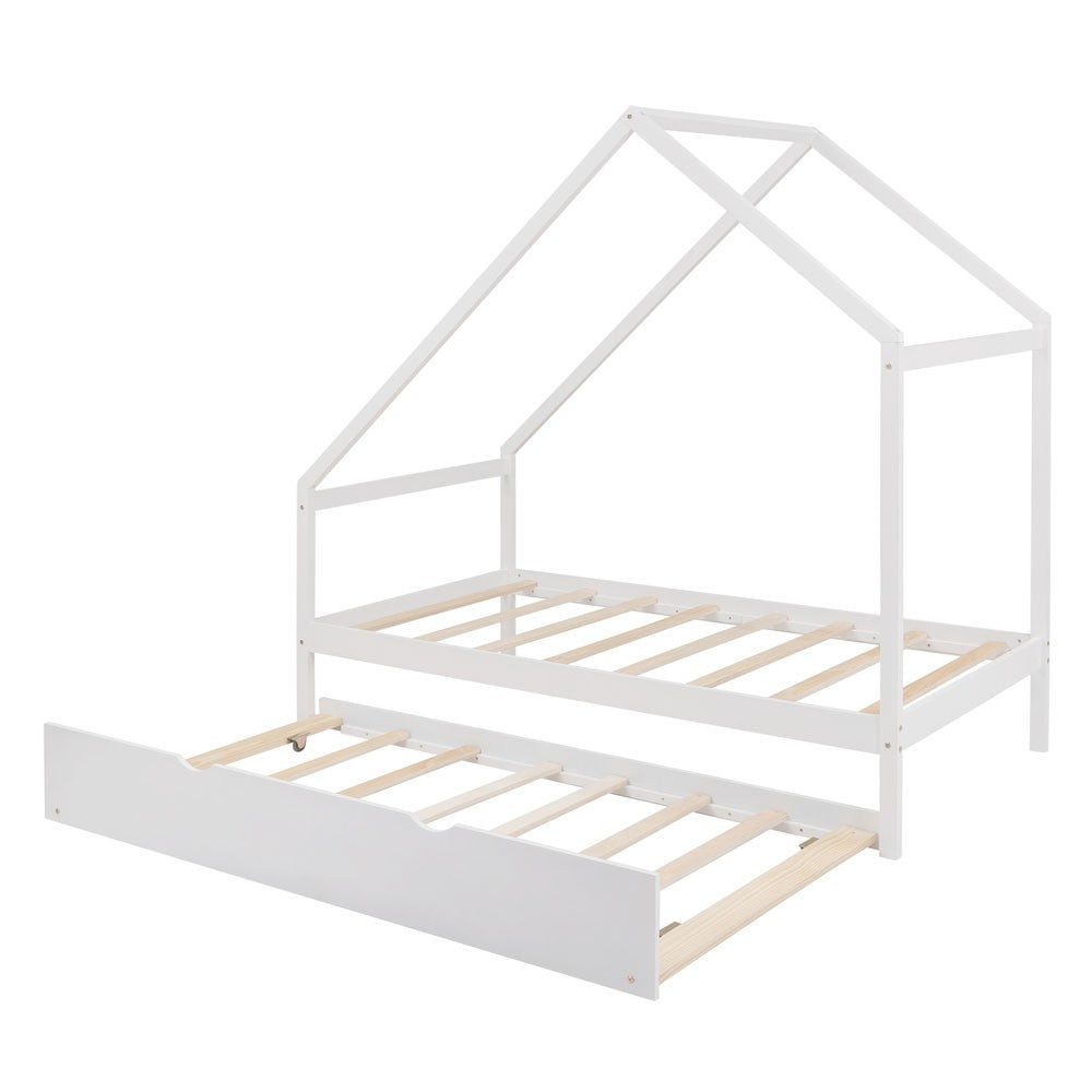 Homeroots White Wood Twin With Trundle  Manufactured Wood 473785