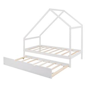 Homeroots White Wood Twin With Trundle  Manufactured Wood 473785