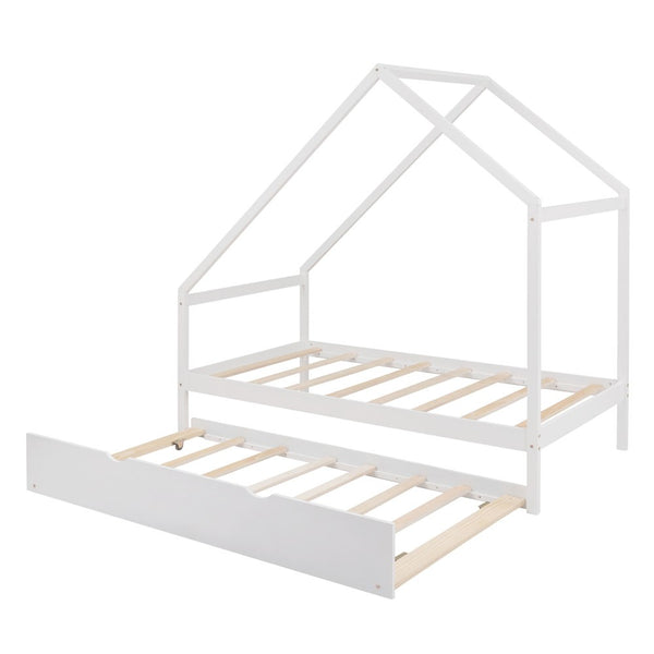 Homeroots White Wood Twin With Trundle  Manufactured Wood 473785