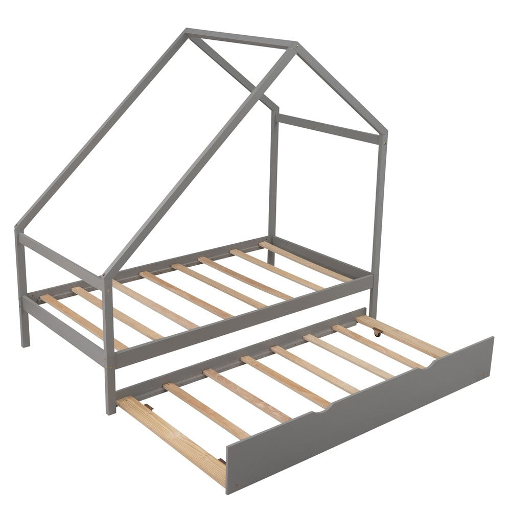 Homeroots Gray Wood Twin With Trundle  Manufactured Wood 473786