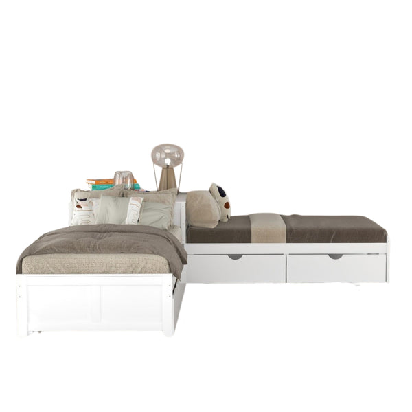 Homeroots White Wood Twin Bed Frame With Trundle  Solid Wood 473792