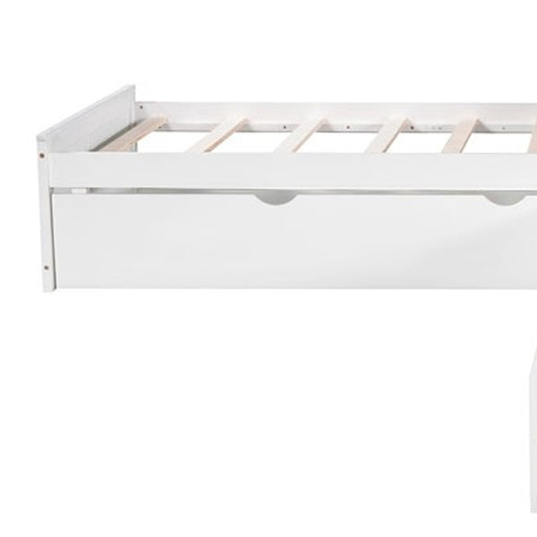 Homeroots White Wood Twin Bed Frame With Trundle  Solid Wood 473792
