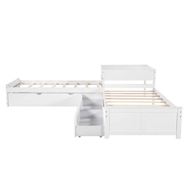 Homeroots White Wood Twin Bed Frame With Trundle  Solid Wood 473792