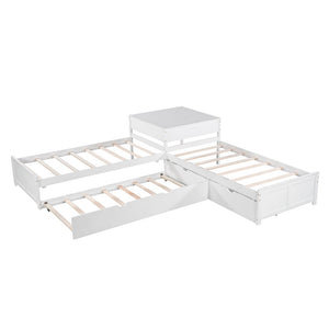 Homeroots White Wood Twin Bed Frame With Trundle  Solid Wood 473792