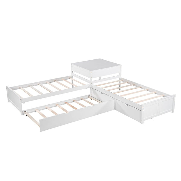 Homeroots White Wood Twin Bed Frame With Trundle  Solid Wood 473792