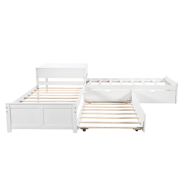 Homeroots White Wood Twin Bed Frame With Trundle  Solid Wood 473792