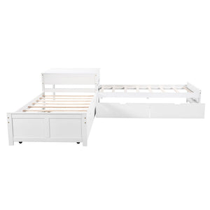 Homeroots White Wood Twin Bed Frame With Trundle  Solid Wood 473792