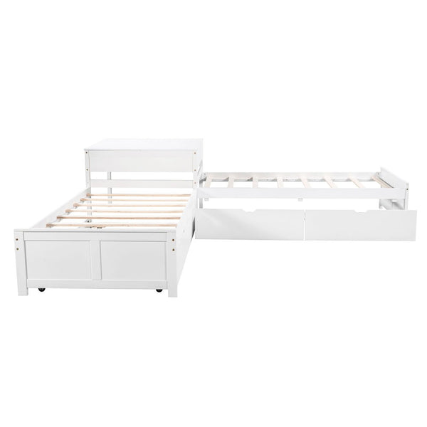 Homeroots White Wood Twin Bed Frame With Trundle  Solid Wood 473792