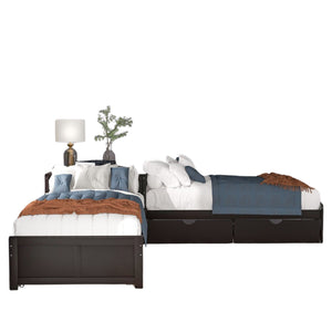 Homeroots Espresso Wood Twin Bed Frame With Trundle  Solid Wood 473793