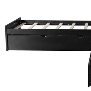 Homeroots Espresso Wood Twin Bed Frame With Trundle  Solid Wood 473793