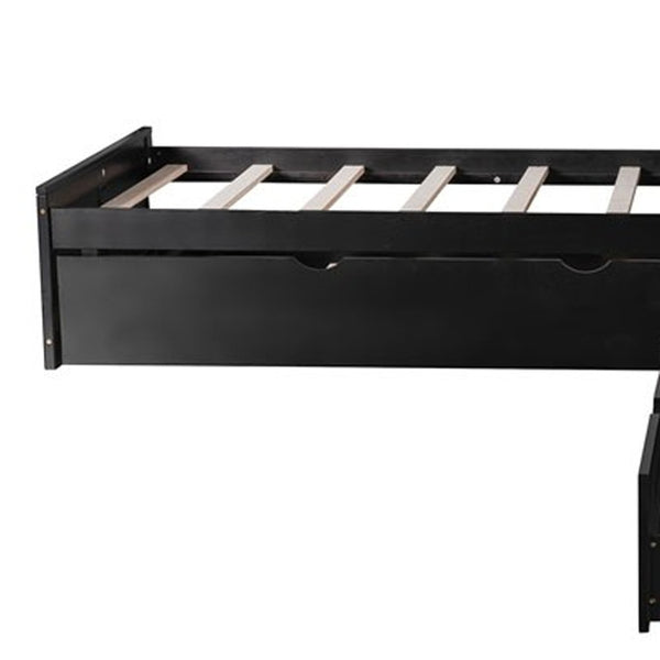 Homeroots Espresso Wood Twin Bed Frame With Trundle  Solid Wood 473793