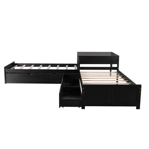 Homeroots Espresso Wood Twin Bed Frame With Trundle  Solid Wood 473793