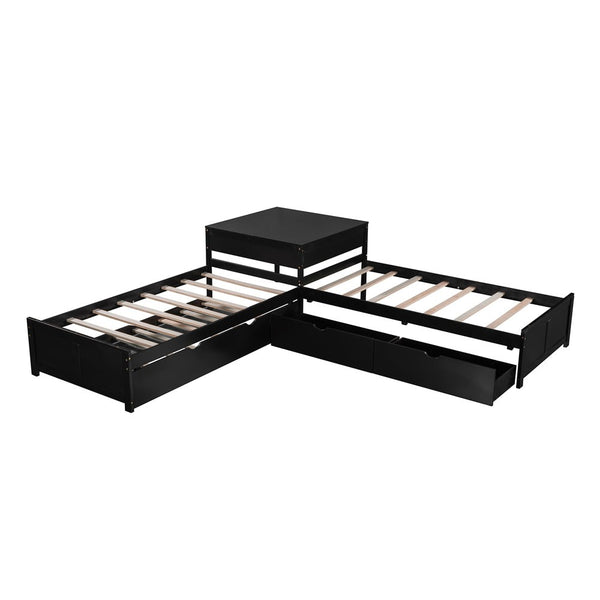 Homeroots Espresso Wood Twin Bed Frame With Trundle  Solid Wood 473793