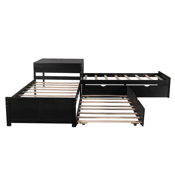 Homeroots Espresso Wood Twin Bed Frame With Trundle  Solid Wood 473793
