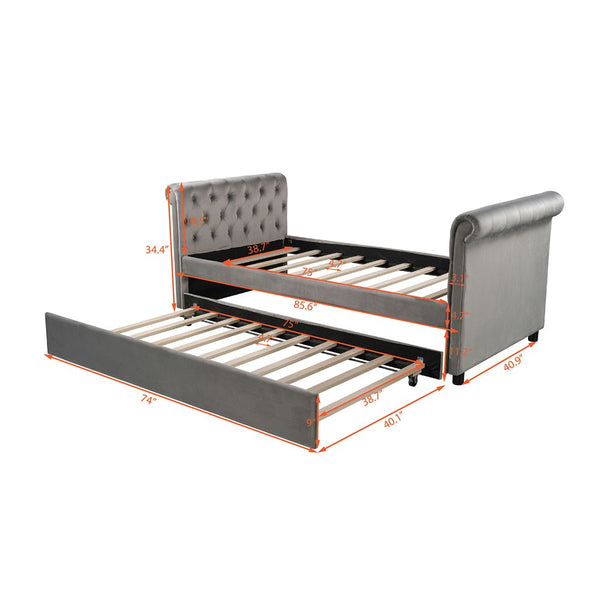 Homeroots Gray Twin Tufted Upholstered Polyester Blend Bed With Trundle  Manufactured Wood 473794