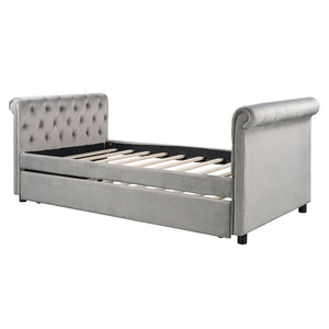 Homeroots Gray Twin Tufted Upholstered Polyester Blend Bed With Trundle  Manufactured Wood 473794