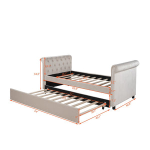 Homeroots Beige Wood Tufted Upholstered Twin Bed Frame With Trundle  Manufactured Wood 473795