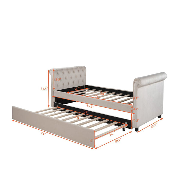 Homeroots Beige Wood Tufted Upholstered Twin Bed Frame With Trundle  Manufactured Wood 473795