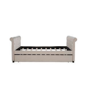 Homeroots Beige Wood Tufted Upholstered Twin Bed Frame With Trundle  Manufactured Wood 473795