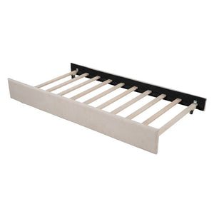 Homeroots Beige Wood Tufted Upholstered Twin Bed Frame With Trundle  Manufactured Wood 473795