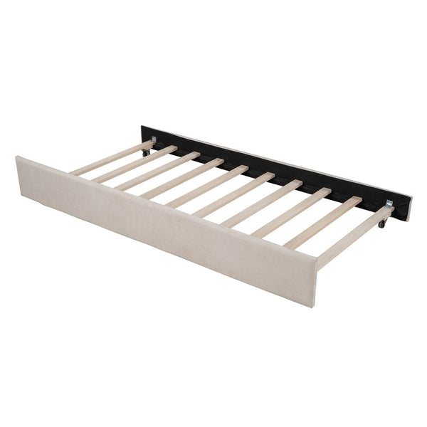 Homeroots Beige Wood Tufted Upholstered Twin Bed Frame With Trundle  Manufactured Wood 473795