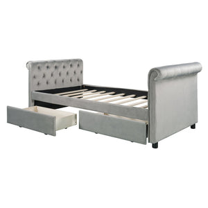 Homeroots Gray Wood Tufted Upholstered Twin Sleigh Bed Frame  Manufactured Wood 473796