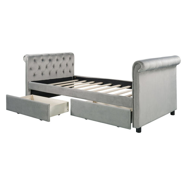 Homeroots Gray Wood Tufted Upholstered Twin Sleigh Bed Frame  Manufactured Wood 473796