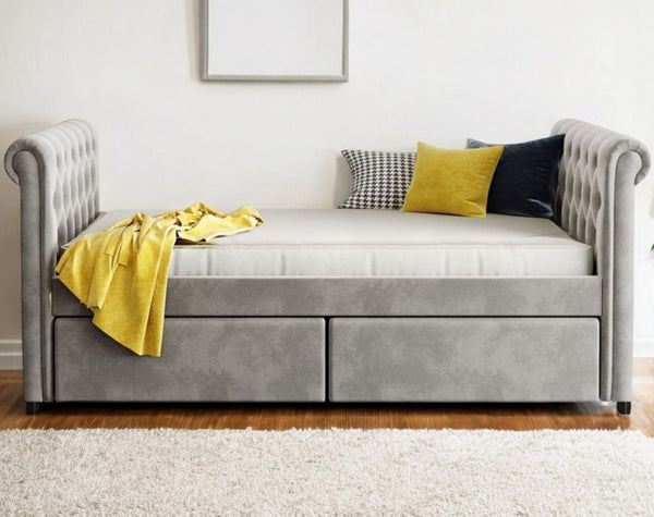 Homeroots Gray Wood Tufted Upholstered Twin Sleigh Bed Frame  Manufactured Wood 473796