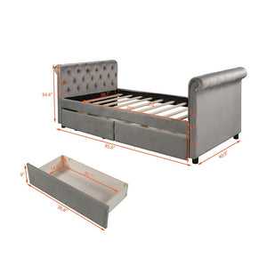 Homeroots Gray Wood Tufted Upholstered Twin Sleigh Bed Frame  Manufactured Wood 473796