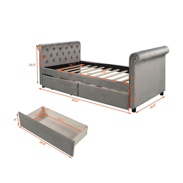 Homeroots Gray Wood Tufted Upholstered Twin Sleigh Bed Frame  Manufactured Wood 473796