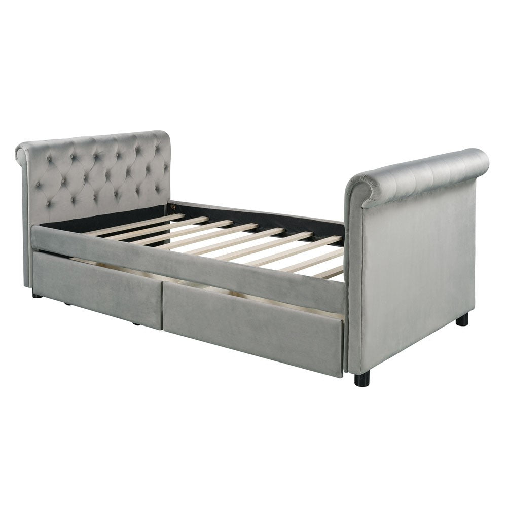 Homeroots Gray Wood Tufted Upholstered Twin Sleigh Bed Frame  Manufactured Wood 473796