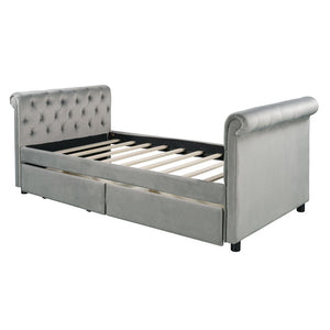 Homeroots Gray Wood Tufted Upholstered Twin Sleigh Bed Frame  Manufactured Wood 473796