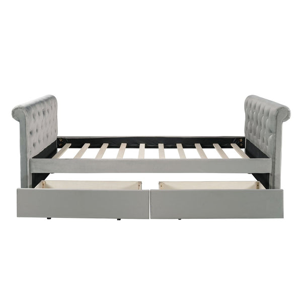 Homeroots Gray Wood Tufted Upholstered Twin Sleigh Bed Frame  Manufactured Wood 473796