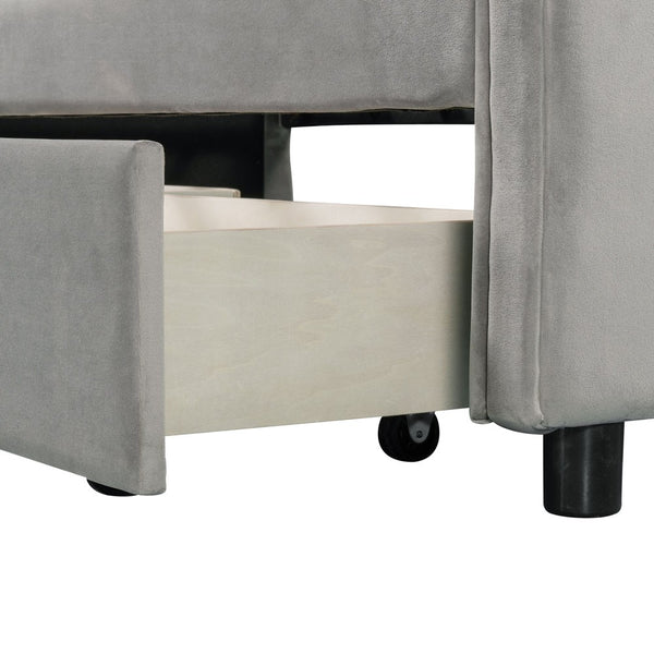 Homeroots Gray Wood Tufted Upholstered Twin Sleigh Bed Frame  Manufactured Wood 473796