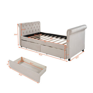 Homeroots Beige Wood Tufted Upholstered Twin Bed Frame  Manufactured Wood 473797