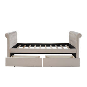 Homeroots Beige Wood Tufted Upholstered Twin Bed Frame  Manufactured Wood 473797