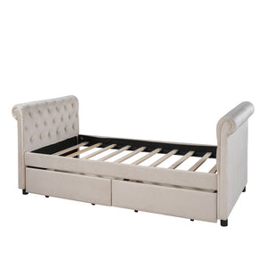 Homeroots Beige Wood Tufted Upholstered Twin Bed Frame  Manufactured Wood 473797