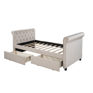 Homeroots Beige Wood Tufted Upholstered Twin Bed Frame  Manufactured Wood 473797