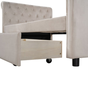 Homeroots Beige Wood Tufted Upholstered Twin Bed Frame  Manufactured Wood 473797