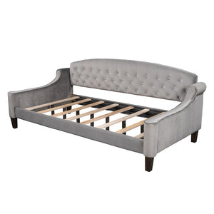 Homeroots Twin Tufted Gray Upholstered Polyester Blend Bed  Manufactured Wood 473798