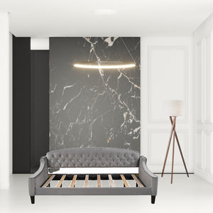 Homeroots Twin Tufted Gray Upholstered Polyester Blend Bed  Manufactured Wood 473798