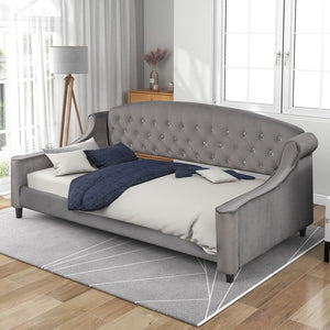 Homeroots Twin Tufted Gray Upholstered Polyester Blend Bed  Manufactured Wood 473798