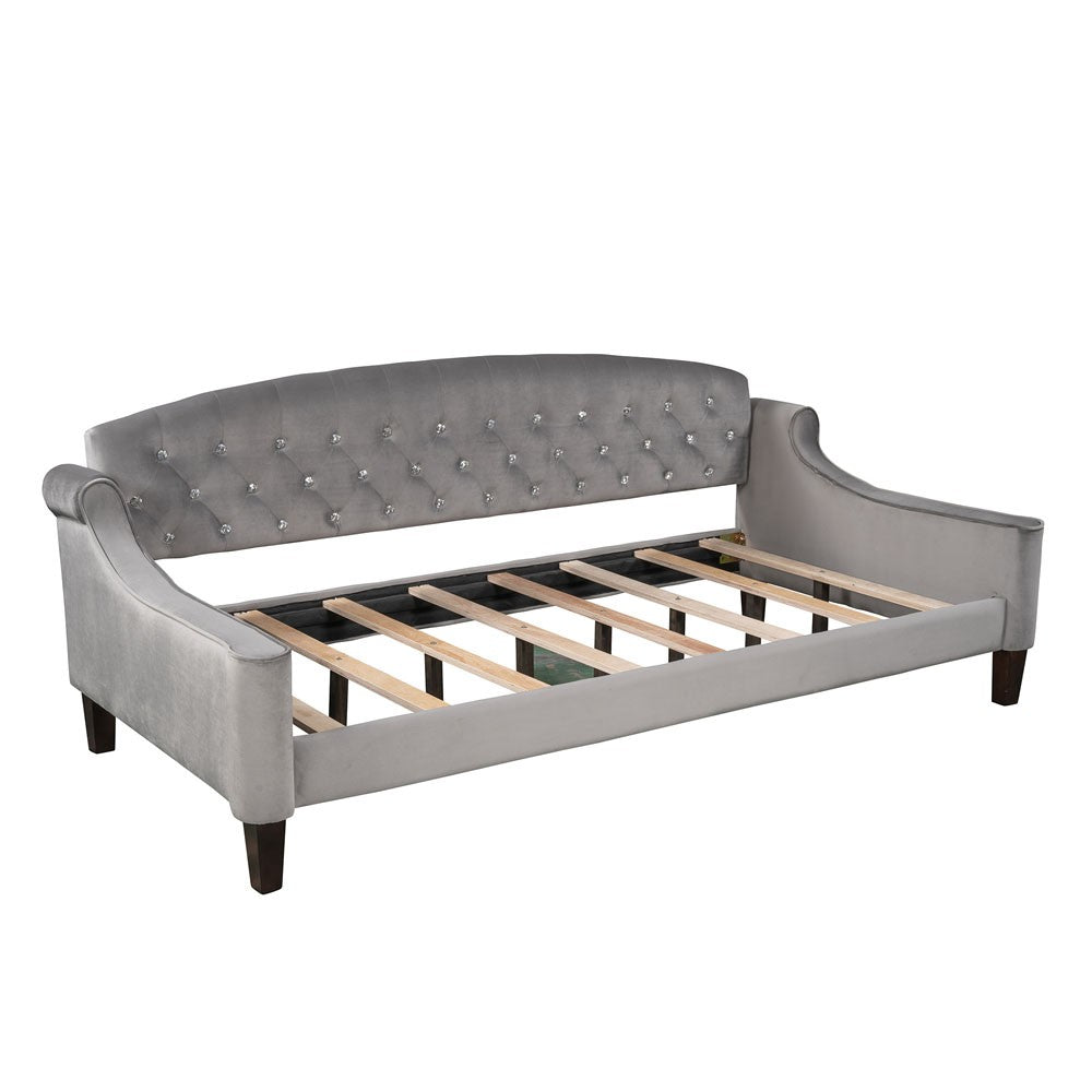 Homeroots Twin Tufted Gray Upholstered Polyester Blend Bed  Manufactured Wood 473798