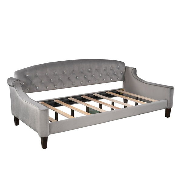 Homeroots Twin Tufted Gray Upholstered Polyester Blend Bed  Manufactured Wood 473798