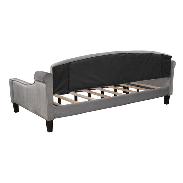Homeroots Twin Tufted Gray Upholstered Polyester Blend Bed  Manufactured Wood 473798