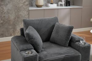 English Elm Corduroy Chaise Lounge Sofa With Storage, Movable Ottoman & Cupholders For Relaxation W2120S00004-GIGA