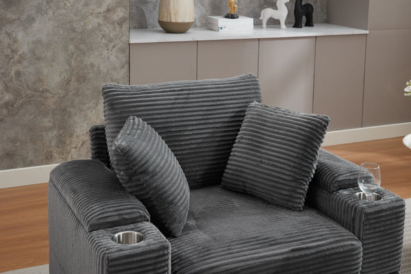 English Elm Corduroy Chaise Lounge Sofa With Storage, Movable Ottoman & Cupholders For Relaxation W2120S00004-GIGA